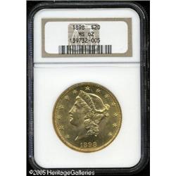 1898 $20  MS62 NGC. Exceedingly lustrous with nicel
