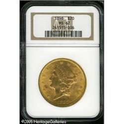 1898 $20  MS62 NGC. Orange-gold colored with the ty