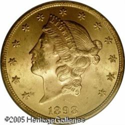 1898 $20  MS63 PCGS. Medium yellow-gold in color wi