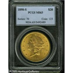 1898-S $20  MS63 PCGS. Showing superior eye appeal