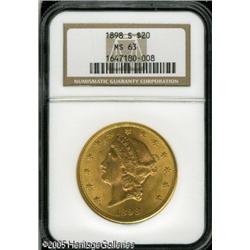 1898-S $20  MS63 NGC. Yellow-gold lustrous surfaces