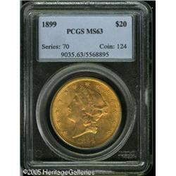1899 $20  MS63 PCGS. A lustrous and pleasing peach-