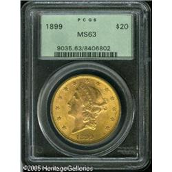 1899 $20  MS63 PCGS. Lustrous surfaces display well