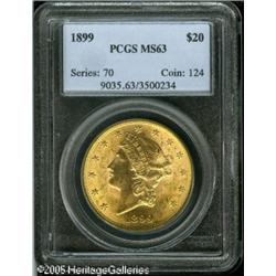 1899 $20  MS63 PCGS. Sharply struck, with lustrous,