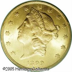 1899-S $20  MS64 PCGS. A bright and satiny coin whi