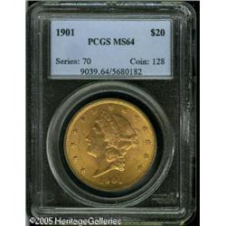 1901 $20  MS64 PCGS. Well struck and yellow-gold co