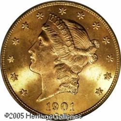 1901 $20  MS65 PCGS. A difficult date to find in fu