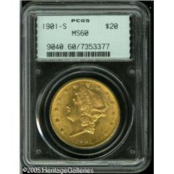 1901-S $20  MS60 PCGS. A crisply struck and shimmer