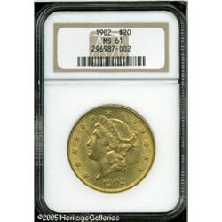 1902 $20  MS61 NGC. Set in bright orange-gold with