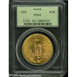 1926 $20  MS64 PCGS. A splendid peach-gold near-Gem