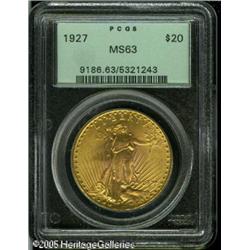 1927 $20  MS63 PCGS. Fully lustrous and minimally m