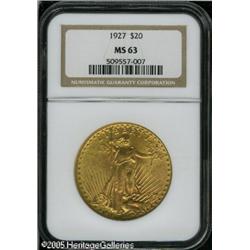 1927 $20  MS63 NGC. Honey-gold surfaces with soft l