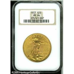 1927 $20  MS64 NGC. Boldly struck with luscious ton