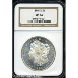 1880-S  MS66 NGC. Blazing white with semi-proof