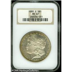 1880-S  MS67 NGC. A narrow ring of golden-brown