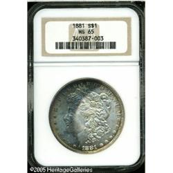 1881  MS65 NGC. A crescent of aqua, violet and