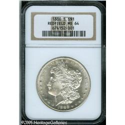 1886-S  MS64 NGC. Ex: Redfield. A flashy near-G