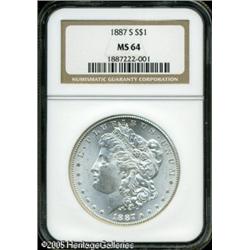 1887-S  MS64 NGC. Sharply struck and satiny, wi