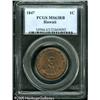 1847 1C  Hawaii Cent MS63 Red and Brown PCGS. Cross