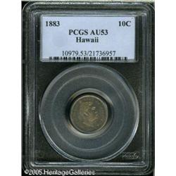 1883 10C  Hawaii Ten Cents AU53 PCGS. Just a trace