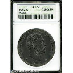 1883  Hawaii Dollar AU50 ANACS. Deep dove-gray
