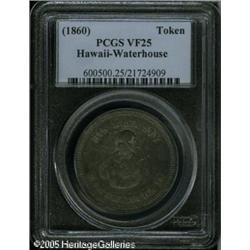1860 Hawaii Waterhouse Token VF25 PCGS. John T. Wat