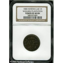 1880 MS  Hawaii Wailuku Plantation 1 Real Token XF40
