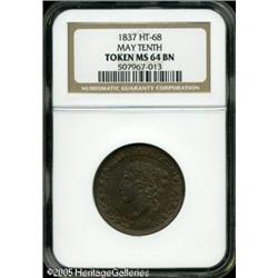1837 May Tenth Hard Times Token MS64 Brown NGC. Low
