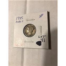 Rare 1945 MICRO S Mercury Silver Dime Extra Fine High Grade