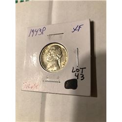 1943 P Silver WWII Nickel in Extra Fine High Grade