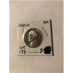 1980 D Jefferson Nickel in Brilliant Uncirculated Grade