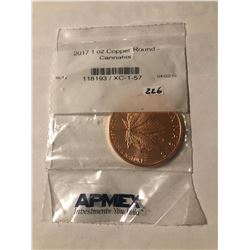 2017 1oz Copper CANNABIS Coin New in APMEX Original Package