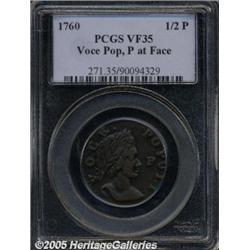 1760 1/2P Hibernia-Voce Populi Halfpenny, P Befor