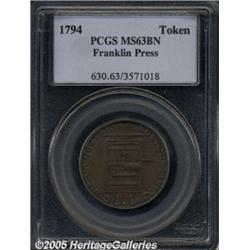 1794 TOKEN Franklin Press Token MS63 Brown PCGS. 