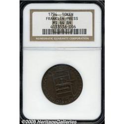 1794 TOKEN Franklin Press Token MS64 Brown NGC. B