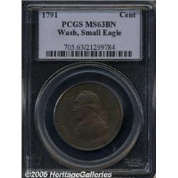 1791 1C Washington Small Eagle Cent MS63 Brown PC