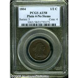 1804 1/2 C Plain 4, No Stems AU58 PCGS. B-10, C-1