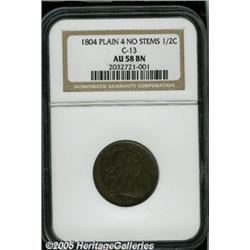1804 1/2 C Plain 4, No Stems AU58 NGC. C-13, B-10