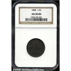 1808 1/2 C AU50 NGC. B-3, C-3, R.1. Mahogany and 