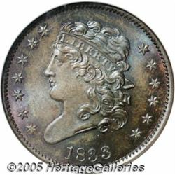 1833 1/2 C MS67 Brown NGC. B-1, C-1, R.1. Sharply