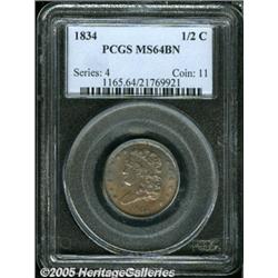 1834 1/2 C MS64 Brown PCGS. B-1, C-1, R.1. Light 