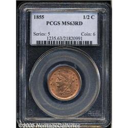1855 1/2 C MS63 Red PCGS. B-1, C-1, R.1. Nearly d