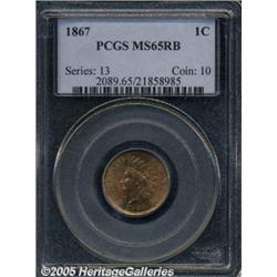 1867 1C MS65 Red and Brown PCGS. Lustrous surface