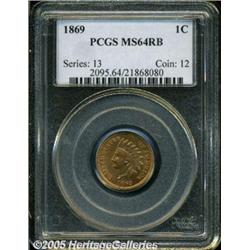 1869 1C MS64 Red and Brown PCGS. Sharply struck, 
