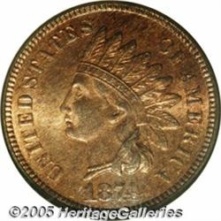 1874 1C MS65 Red NGC. A conditionally scarce exam