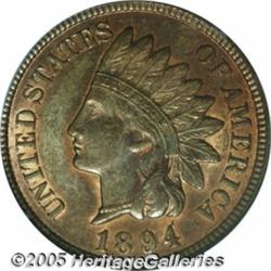 1894 1C Doubled Date MS64 Red and Brown PCGS. Sno