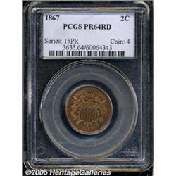 1867 2C PR64 Red PCGS. A razor-sharp cherry-red n
