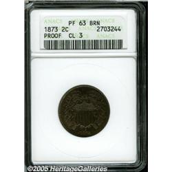 1873 2C Closed 3 PR63 Brown ANACS. Variegated tan