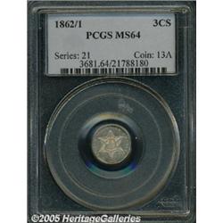 1862/1 3CS MS64 PCGS. FS#-007. Typically struck w