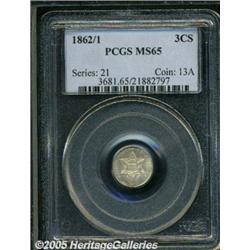 1862/1 3CS MS65 PCGS. A lightly toned and sharply